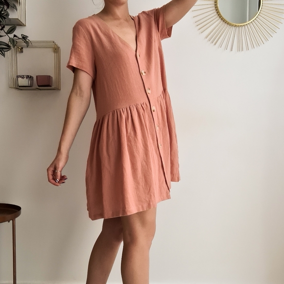 Staple the Label - HARVEST MINI DRESS | peachy button down short sleeve sz 10 - Picture 2 of 13